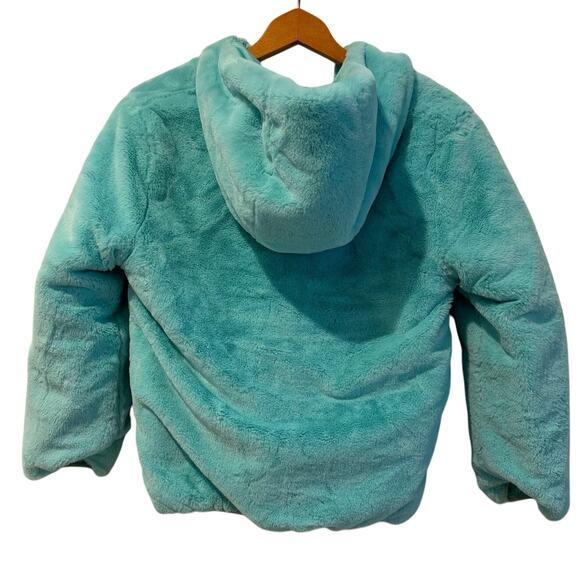Nautica Girls 12/14 Reversible Teal Fuzzy Hooded Full Zip Warm Winter Jacket - Picture 5 of 11